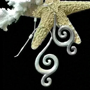 Unique Drop Earring SILVER Hook Swirl Metal Artistic LIGHTWEIGHT Dangle Jewelry